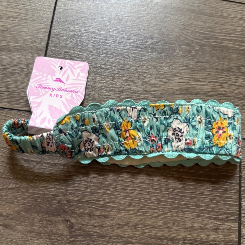Tommy Bahama Kids Floral Scalloped Headband Teal Tropical Smocked NWT CD10593